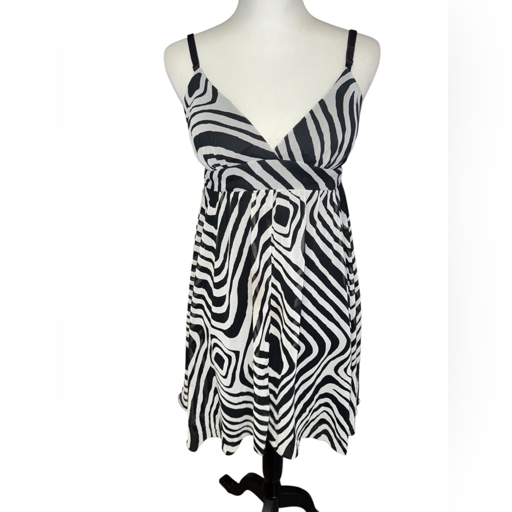 Charlotte Russe Vintage Mini Black White Swirl Dress sz Large Y2K low tie back
